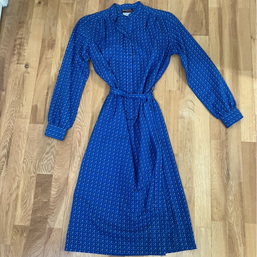 Vintage Raoul Elegant Patterned Blue Women's Dress